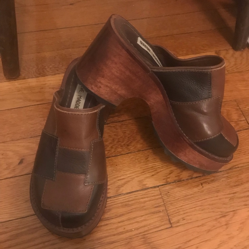 90s Steve Madden patchwork wooden clogs